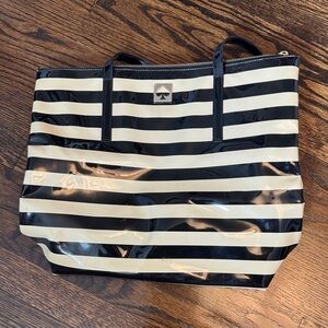Kate Spade Black and Cream Striped Leather Tote